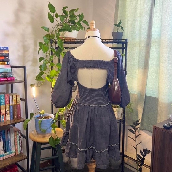 Free People Smocked Babydoll Dress Size Small Cottage Boho‎ Fairy - Picture 6 of 8